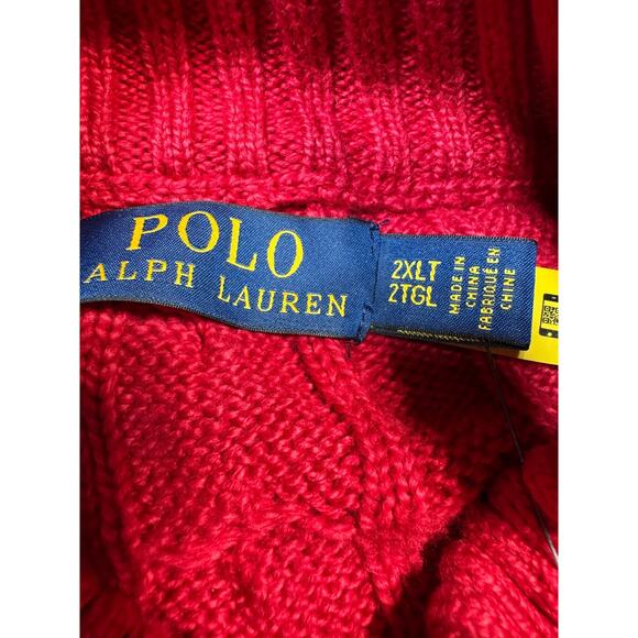 Ralph Lauren sweater men’s 2LT red cable knit quarter zip new with tags - Picture 2 of 7